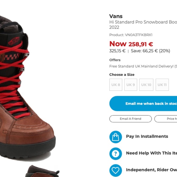 VANS HI STANDARD PRO MENS SNOWBOARD BOOTS 2022 - Picture 1 of 15
